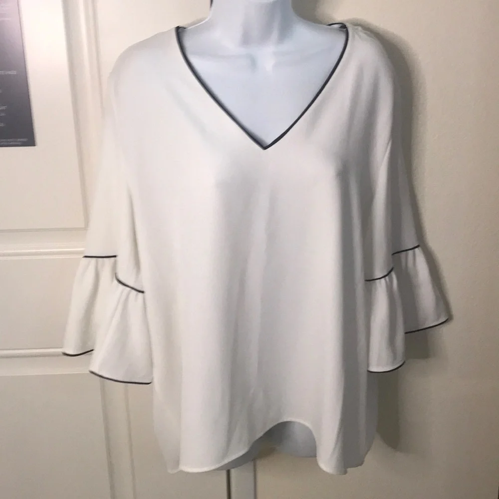 Calvin Klein statement sleeve vneck blouse XL